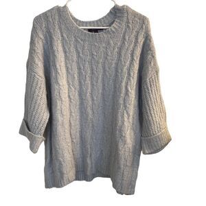 Olivia Sky Blue/Grey 3/4 Sleeve Cable Knit Sweater Sz L